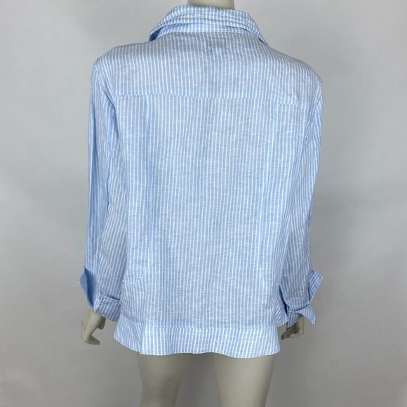 Two Wishes Linen Striped Jacket Women L Long Sleeve Lightweight Blazer NWT $115 - Picture 3 of 13